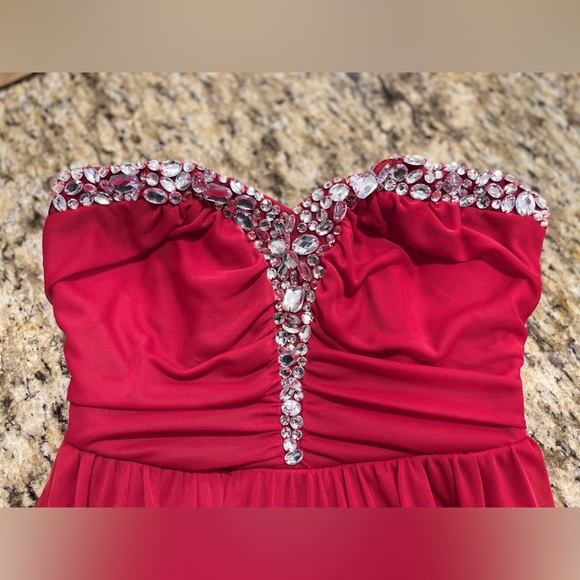 Strapless Red Rhinestone Dress - Picture 2 of 11